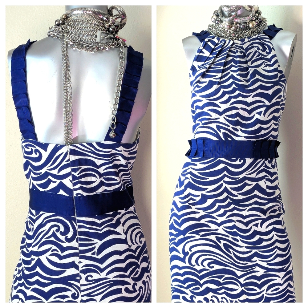 "ANTONIO MELANI" 100% Cotton Abstract Nautical Costal Tea Party Cocktail Dress - Picture 7 of 11